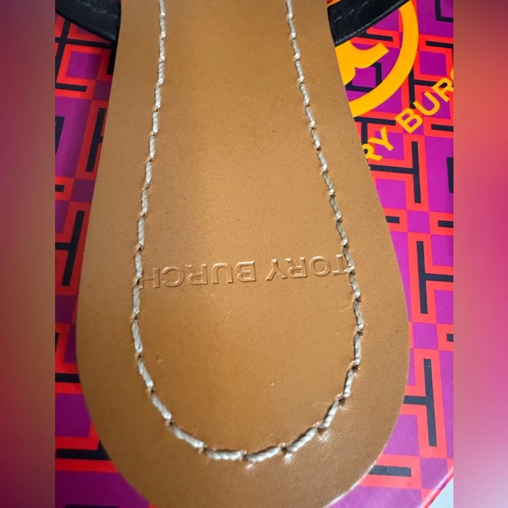 Tory Butch Mini Miller Thong Sandal Black Signature Logo size 5.5 - Picture 12 of 14